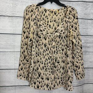 Rebecca Taylor Animal Print Ruffle Long Sleeve Blouse Size 8